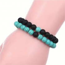 Elastisches Perlen Armband Howlith Türkis Schwarz