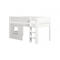 Flexa MDF Bett 90x200 halbhoch Leiter senkrecht  Hausfront Weiss-Weiss