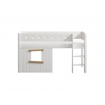 Flexa MDF Bett 90x200 halbhoch Leiter senkrecht  Hausfront Weiss-Eiche