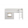 Flexa MDF Bett 90x200 halbhoch Leiter senkrecht  Hausfront Weiss-Eiche