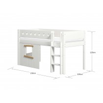 Flexa MDF Bett 90x200 halbhoch Leiter senkrecht  Hausfront Weiss-Eiche