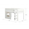 Flexa MDF Bett 90x200 halbhoch Leiter senkrecht  Hausfront Weiss-Eiche