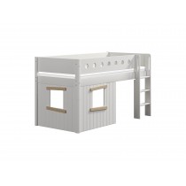 Flexa MDF Bett 90x200 halbhoch Leiter senkrecht  Hausfront Weiss-Eiche