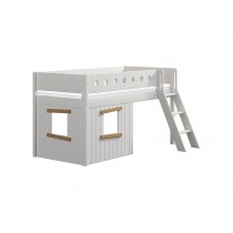 Flexa MDF Bett 90x200 halbhoch Leiter schräg Hausfront Weiss-Eiche