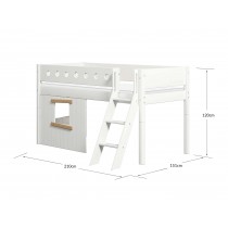 Flexa MDF Bett 90x200 halbhoch Leiter schräg Hausfront Weiss-Eiche