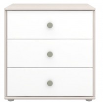 Flexa Classic Kommode 3S Grau Transparent / Weiss / Knöpfe Naturgrün