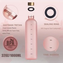 1l Wasserflasche mit Zeitmarkierungen Rosa