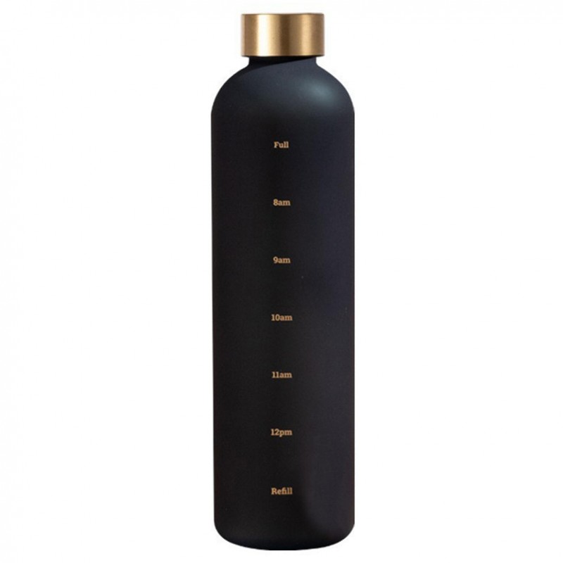 1l Wasserflasche mit Zeitmarkierungen Schwarz
