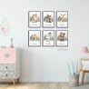 6 Stück niedliche Waldtiere, Poster auf Leinwand ungerahmt