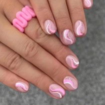Künstliche Nägel Set 24-teilig Rosa Glitzerwirbel