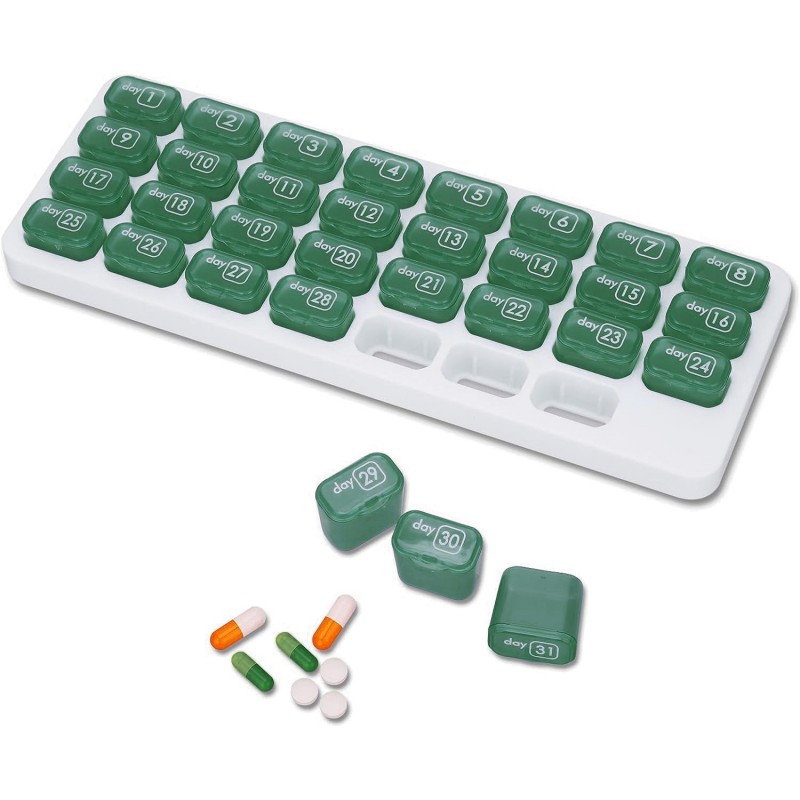 Tablettenbox Monat - 31 Tage Dunkelgrün