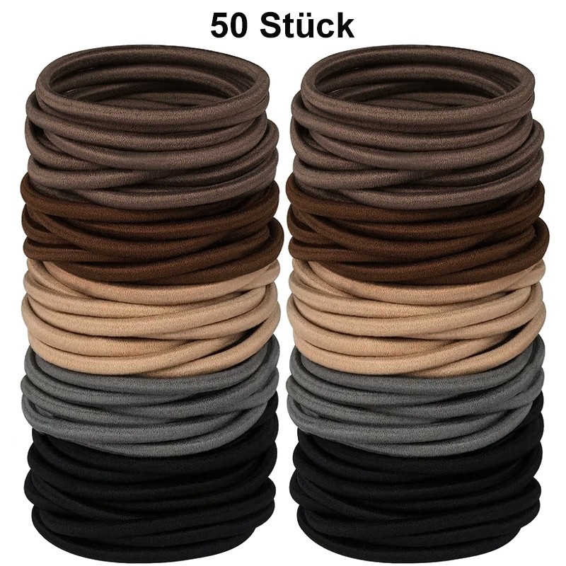 50 Stück elastische Haargummis Braun
