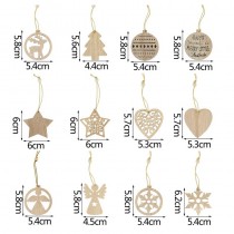 12-teilige Holzdekorationen, Ornament, Weihnachtsbaumanhänger, Weihnachtsdekoration