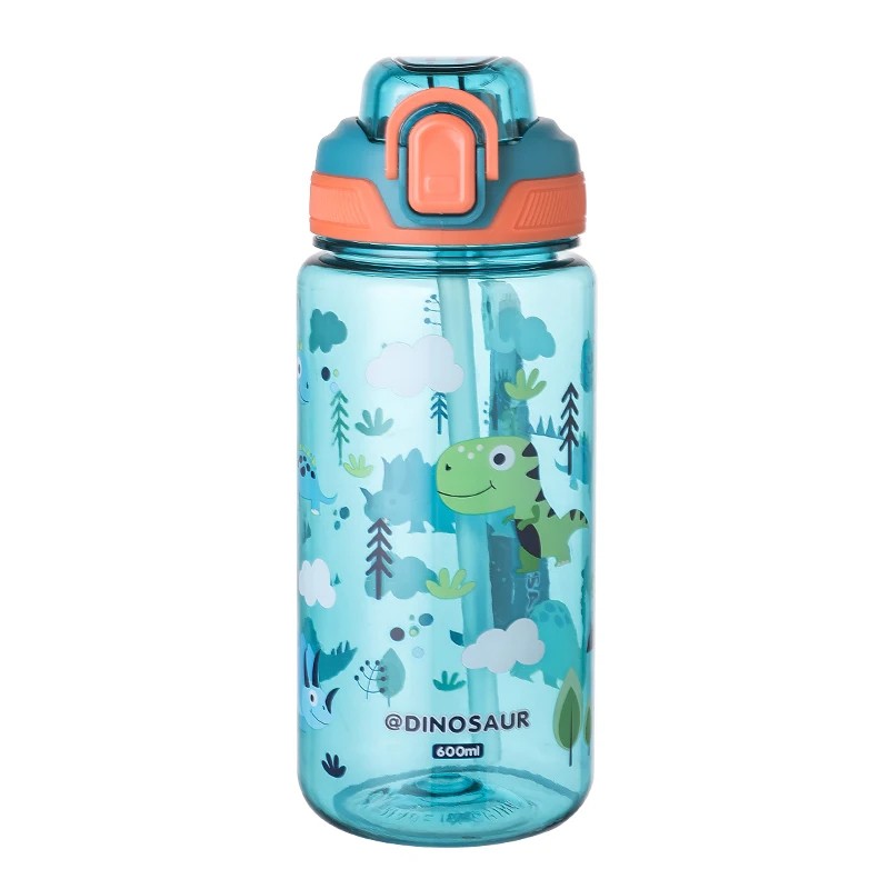 Kinder Trinkflasche, Wasserflasche mit Strohhalm Dino Grün