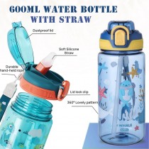 Kinder Trinkflasche, Wasserflasche mit Strohhalm Whale Blau