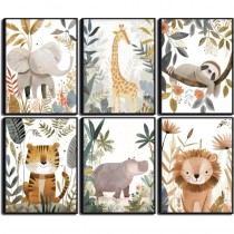 6 Stück Wandbilder ungerahmt Dschungel Safari
