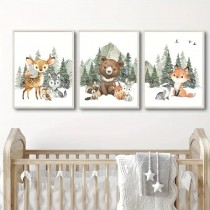 3 Stück Waldtier -Bilder auf Leinwand ungerahmt 40 x 30 cm