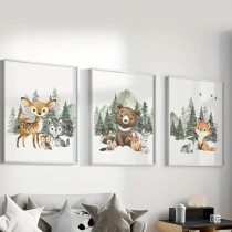 3 Stück Waldtier -Bilder auf Leinwand ungerahmt 40 x 30 cm