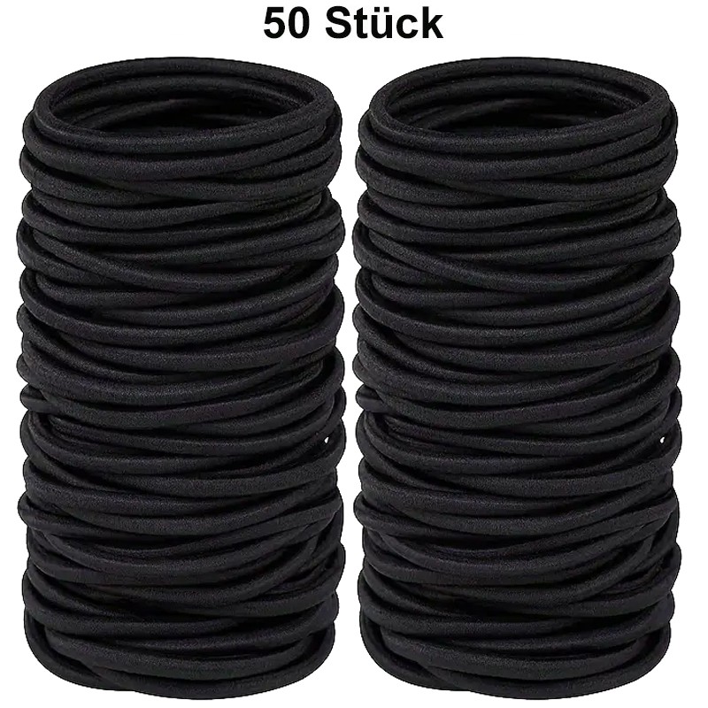 50 Stück elastische Haargummis Schwarz