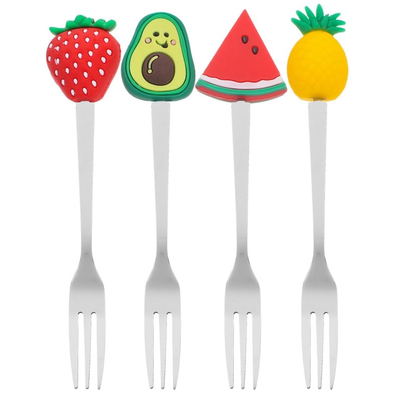 Mini Cartoon Obstgabeln - Edelstahl 4 Stück Früchte
