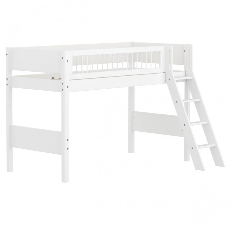 Flexa WHITE Mittelhohes Bett mit Schrägleiter, 90x200 cm, Weiss