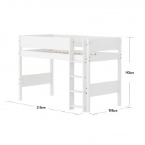 Flexa WHITE mittelhohes Bett mit Rillen und gerader Leiter, 90x200 cm, Weiss