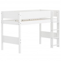 Flexa WHITE mittelhohes Bett mit Rillen und gerader Leiter, 90x200 cm, Weiss