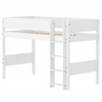 Flexa WHITE mittelhohes Bett mit Rillen und gerader Leiter, 90x200 cm, Weiss