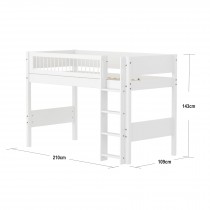 Flexa WHITE mittelhohes Bett mit Sprossen und gerader Leiter, 90x200 cm, Weiss