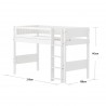 Flexa WHITE mittelhohes Bett mit Sprossen und gerader Leiter, 90x200 cm, Weiss