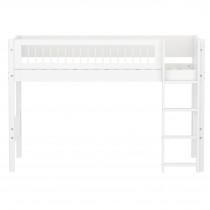 Flexa WHITE mittelhohes Bett mit Sprossen und gerader Leiter, 90x200 cm, Weiss