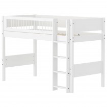 Flexa WHITE mittelhohes Bett mit Sprossen und gerader Leiter, 90x200 cm, Weiss