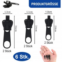 6 Stück Ersatz-Reissverschlussschiebe, Reissverschluss Ersatz Zipper, Reparaturset für Reissverschlüsse in 3 Grössen Schwarz