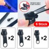 6 Stück Ersatz-Reissverschlussschiebe, Reissverschluss Ersatz Zipper, Reparaturset für Reissverschlüsse in 3 Grössen Schwarz