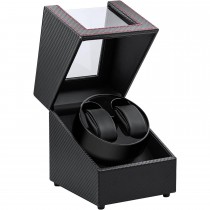 Uhrenbeweger für 2 Uhren, Watchwinder Karbonfaser mit roten Nähten