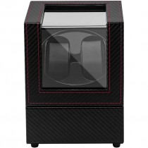 Uhrenbeweger für 2 Uhren, Watchwinder Karbonfaser mit roten Nähten