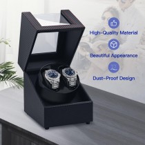 Uhrenbeweger für 2 Uhren, Watchwinder Karbonfaser mit roten Nähten