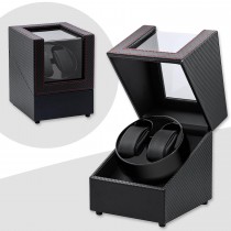 Uhrenbeweger für 2 Uhren, Watchwinder Karbonfaser mit roten Nähten