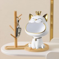 Glückskatze mit Holz Aufbewahrungstablett, Schlüsselhalter-Statue