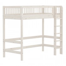 Flexa CLASSIC Hochbett mit Sprossen und gerader Leiter, 90x200 cm, Kiefernholz Weiss lasiert