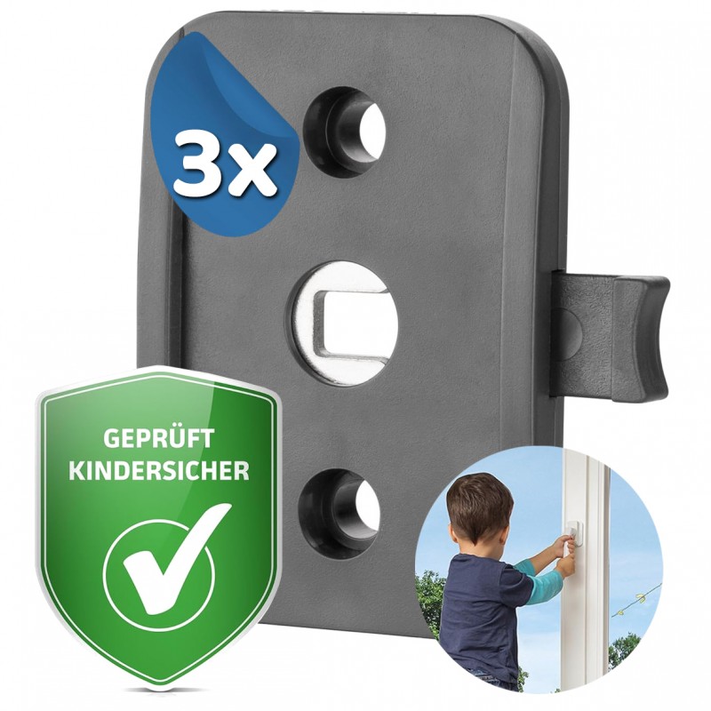 Reer WinLock Fenster- und Balkontürsicherung, anthrazit, 3 Stück