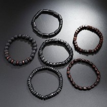 Elastisches Perlen Armband Set Lavastein und Vintage-Holzperlen