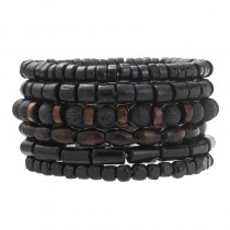 Elastisches Perlen Armband Set Lavastein und Vintage-Holzperlen
