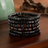 Elastisches Perlen Armband Set Lavastein und Vintage-Holzperlen