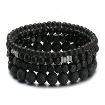 Elastisches schwarzes Perlenarmband-Set, eleganter Boho-Stil Lavastein