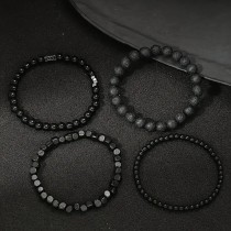 Elastisches schwarzes Perlenarmband-Set, eleganter Boho-Stil Lavastein