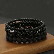 Elastisches schwarzes Perlenarmband-Set, eleganter Boho-Stil Lavastein