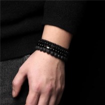 Elastisches schwarzes Perlenarmband-Set, eleganter Boho-Stil Lavastein