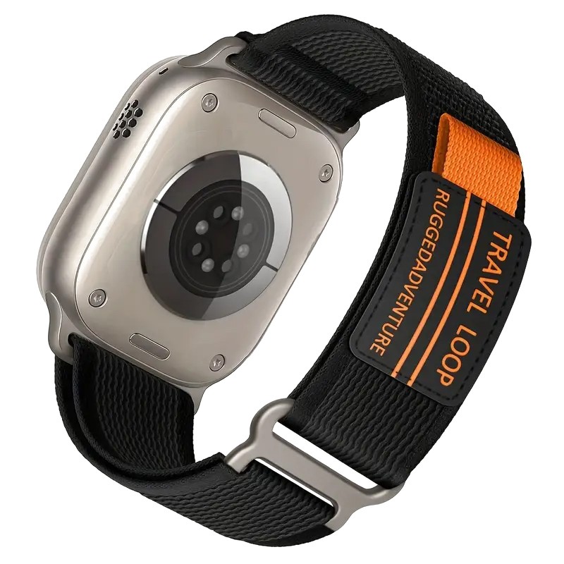 Elastisches Nylon Sport Armband für Apple Watch Modelle 9/8/7/6/5/4/3/2/1/SE mit 38mm, 40mm und 41mm Gehäuse Schwarz, Orange