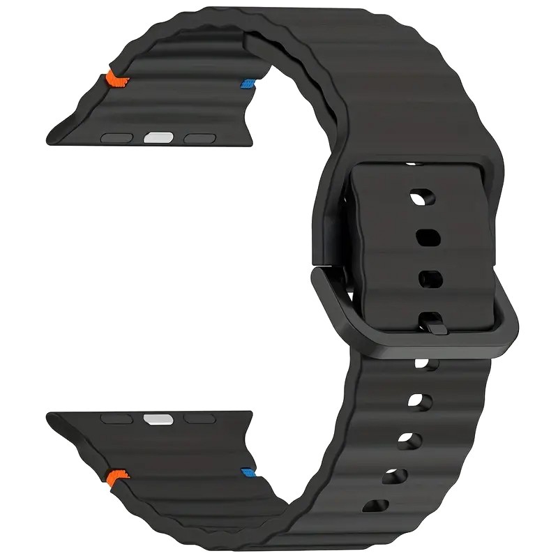 Sportliches Silikon Armband für Apple Watch Modelle 10/9/8/7/6/5/4/SE mit 40mm, 41mm und 42mm Gehäuse Schwarz